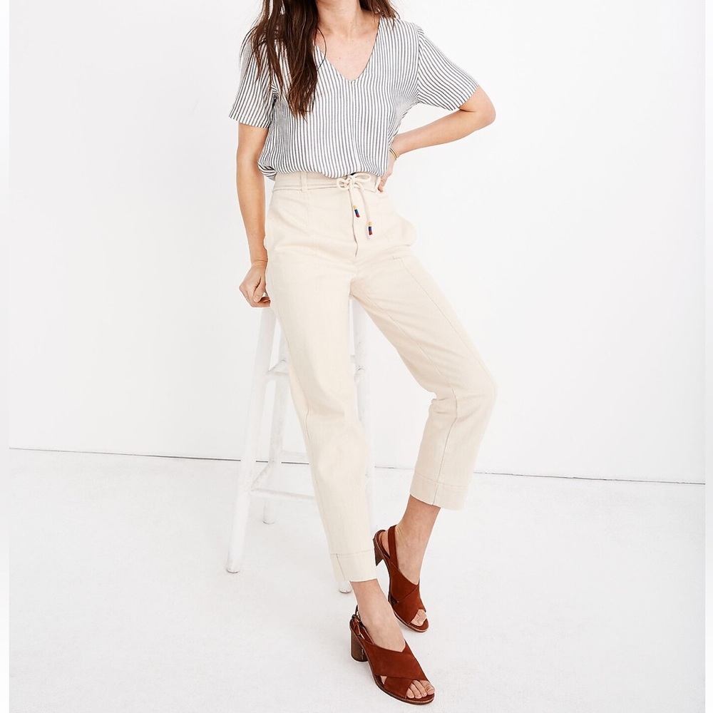 MADEWELL Tie-Waist Tapered Pants in Cream Missing Belt